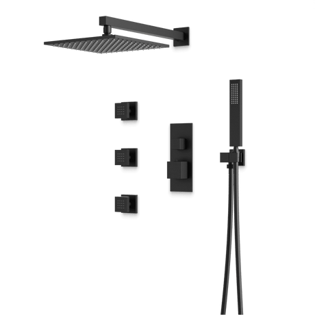 Artos Edge Thermostatic Shower Trim Kit with Wall Mount Shower Head, Hand Shower, Body Jets in Matte Black – Wide Control Trim Style – PS127BK