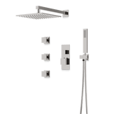 Artos Edge Thermostatic Shower Trim Kit with Wall Mount Shower Head, Hand Shower, Body Jets in Brushed Nickel – Wide Control Trim Style – PS127BN