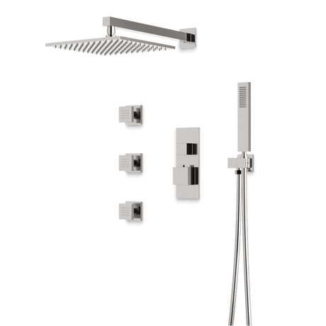 Artos Edge Thermostatic Shower Trim Kit with Wall Mount Shower Head, Hand Shower, Body Jets in Brushed Nickel – Wide Control Trim Style – PS127BN