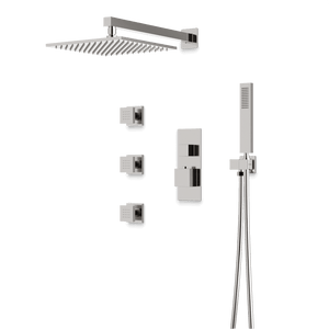 Artos Edge Thermostatic Shower Trim Kit with Wall Mount Shower Head, Hand Shower, Body Jets in Brushed Nickel – Wide Control Trim Style
