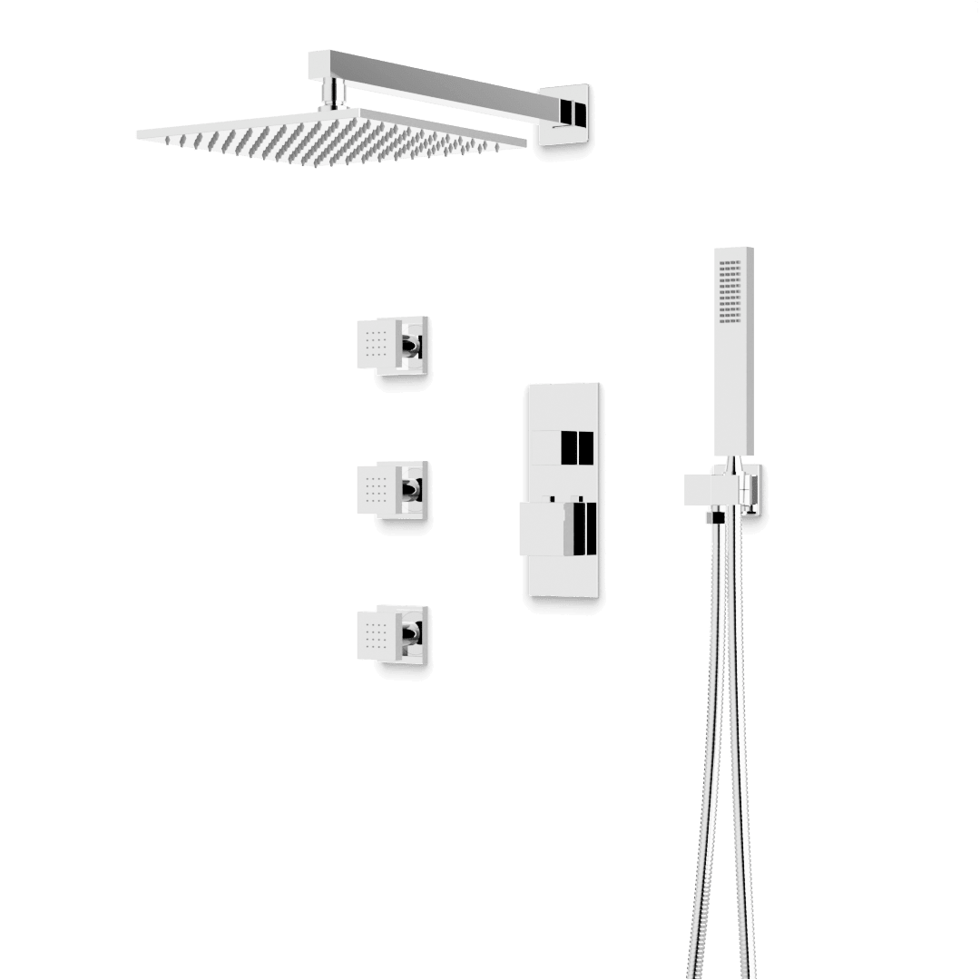 Artos Edge Thermostatic Shower Trim Kit with Wall Mount Shower Head, Hand Shower, Body Jets in Chrome – Wide Control Trim Style – PS127CH