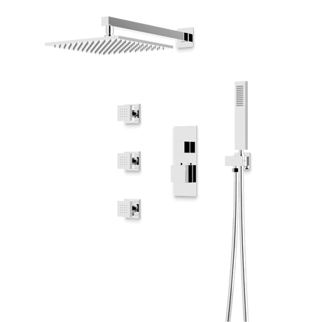 Artos Edge Thermostatic Shower Trim Kit with Wall Mount Shower Head, Hand Shower, Body Jets in Chrome – Wide Control Trim Style – PS127CH