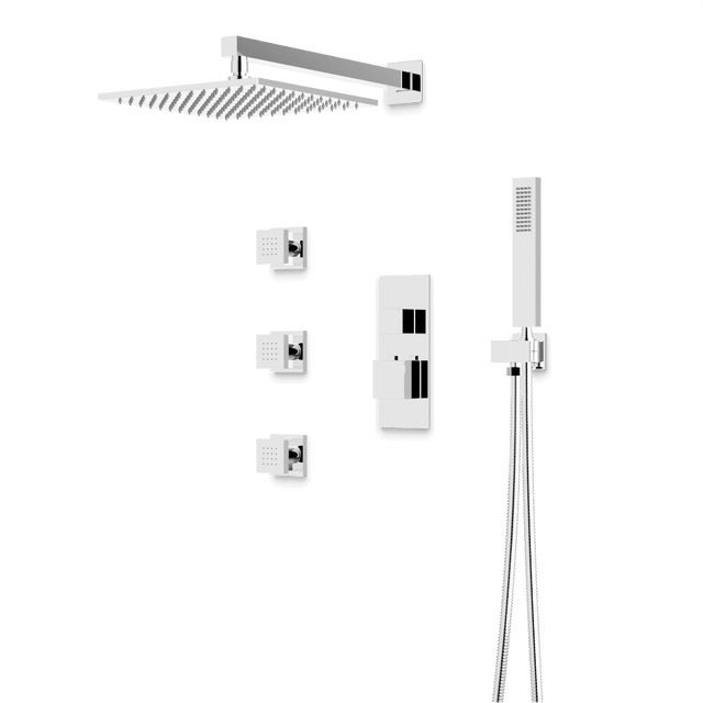 Artos Edge Thermostatic Shower Trim Kit with Wall Mount Shower Head, Hand Shower, Body Jets in Chrome – Wide Control Trim Style – PS127CH