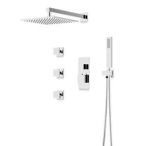 Artos Edge Thermostatic Shower Trim Kit with Wall Mount Shower Head, Hand Shower, Body Jets in Chrome – Wide Control Trim Style