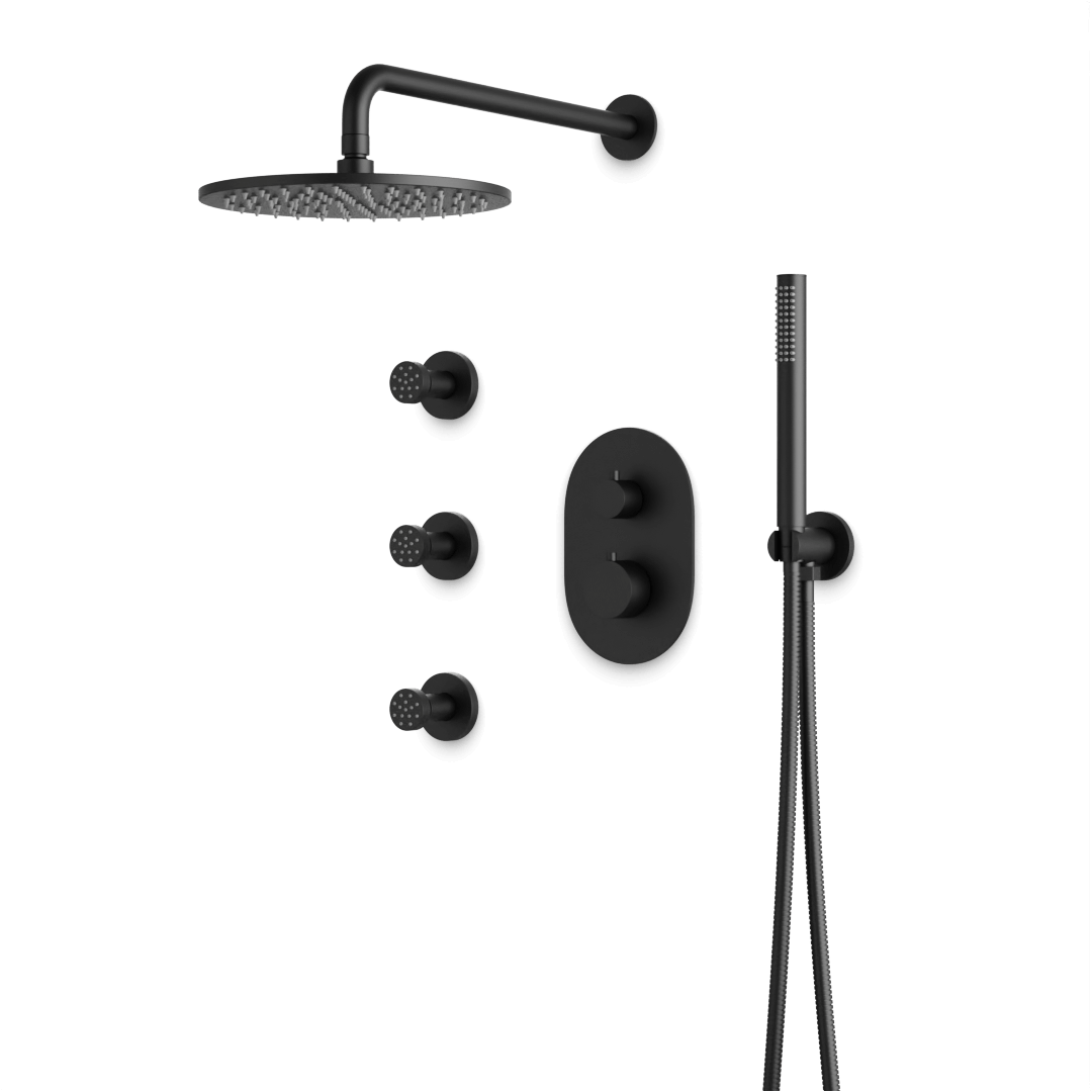 Artos Opera Thermostatic Shower Trim Kit with Hand Shower, Body Jets in Matte Black – Wide Control Trim Style – PS128BK