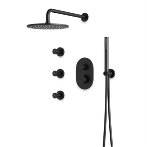 Artos Opera Thermostatic Shower Trim Kit with Hand Shower, Body Jets in Matte Black – Wide Control Trim Style – PS128BK