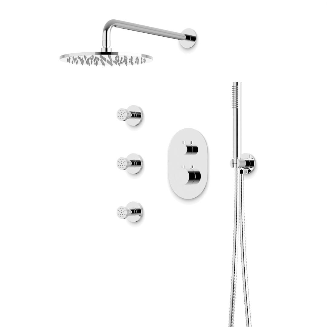 Artos Opera Thermostatic Shower Trim Kit with Hand Shower, Body Jets in Chrome – Wide Control Trim Style – PS128CH