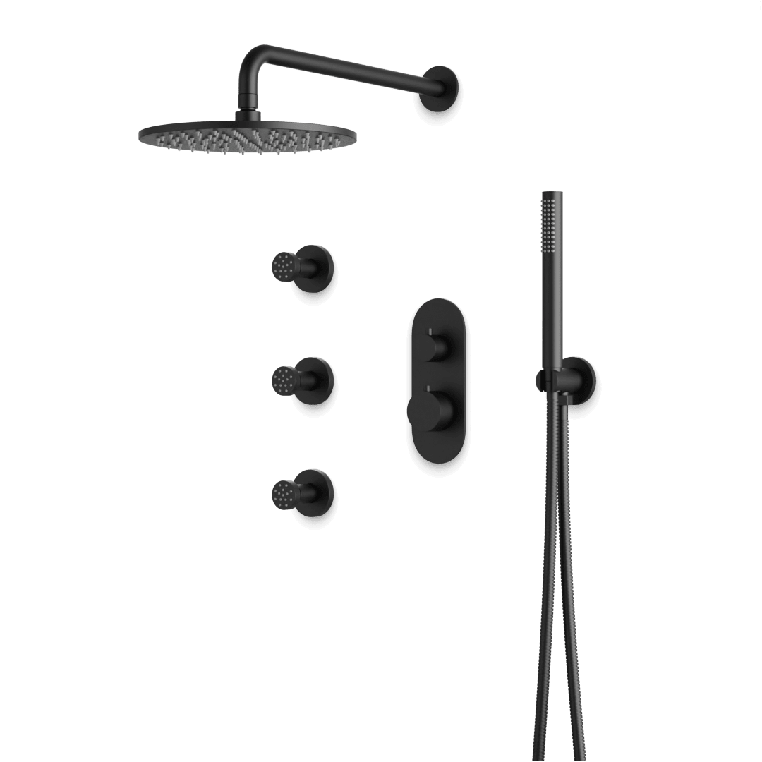 Artos Opera Thermostatic Shower Trim Kit with Hand Shower, Body Jets in Matte Black – Wide Control Trim Style – PS128BK