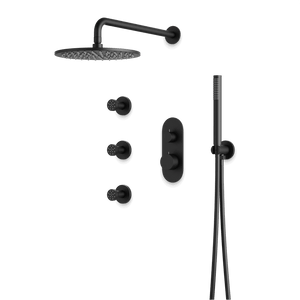 Artos Opera Thermostatic Shower Trim Kit with Hand Shower, Body Jets in Matte Black – Wide Control Trim Style