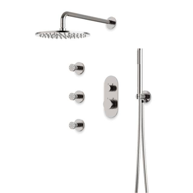 Artos Opera Thermostatic Shower Trim Kit with Hand Shower, Body Jets in Brushed Nickel – Wide Control Trim Style – PS128BN