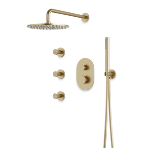 Artos Opera Thermostatic Shower Trim Kit with Hand Shower, Body Jets in Satin Brass – Wide Control Trim Style – PS128SB