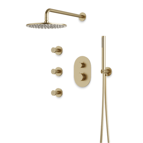 Artos Opera Thermostatic Shower Trim Kit with Hand Shower, Body Jets in Satin Brass – Wide Control Trim Style – PS128SB