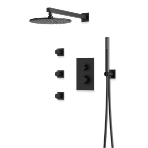 Artos Otella Thermostatic Shower Trim Kit with Hand Shower, Body Jets in Matte Black – Wide Control Trim Style – PS129BK