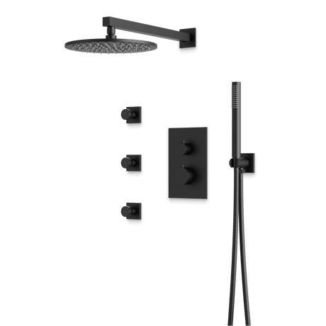 Artos Otella Thermostatic Shower Trim Kit with Hand Shower, Body Jets in Matte Black – Wide Control Trim Style – PS129BK