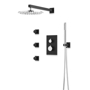 Artos Otella Thermostatic Shower Trim Kit with Hand Shower, Body Jets in Chrome/Matte Black – Wide Control Trim Style – PS129CHB