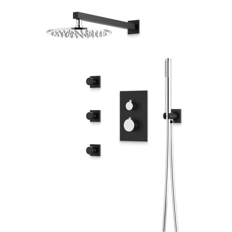 Artos Otella Thermostatic Shower Trim Kit with Hand Shower, Body Jets in Chrome/Matte Black – Wide Control Trim Style – PS129CHB