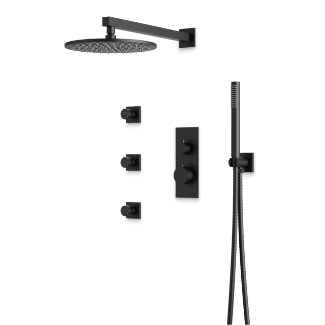 Artos Otella Thermostatic Shower Trim Kit with Hand Shower, Body Jets in Matte Black – Wide Control Trim Style – PS129BK
