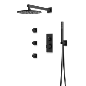 Artos Otella Thermostatic Shower Trim Kit with Hand Shower, Body Jets in Matte Black – Wide Control Trim Style