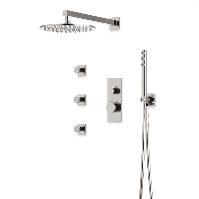 Artos Otella Thermostatic Shower Trim Kit with Hand Shower, Body Jets in Brushed Nickel – Wide Control Trim Style – PS129BN