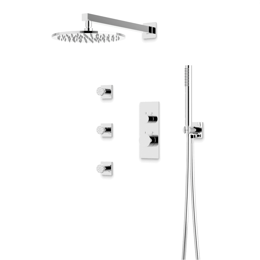Artos Otella Thermostatic Shower Trim Kit with Hand Shower, Body Jets in Chrome – Wide Control Trim Style – PS129CH