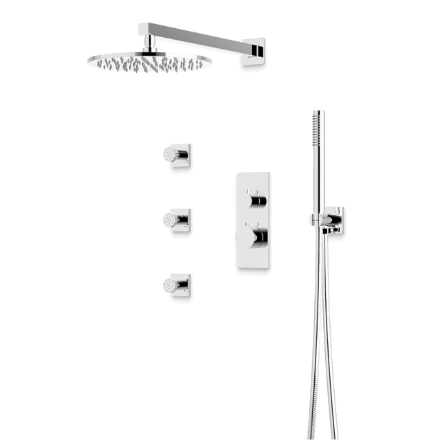 Artos Otella Thermostatic Shower Trim Kit with Hand Shower, Body Jets in Chrome – Wide Control Trim Style – PS129CH