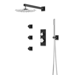 Artos Otella Thermostatic Shower Trim Kit with Hand Shower, Body Jets in Chrome/Matte Black – Wide Control Trim Style – PS129CHB