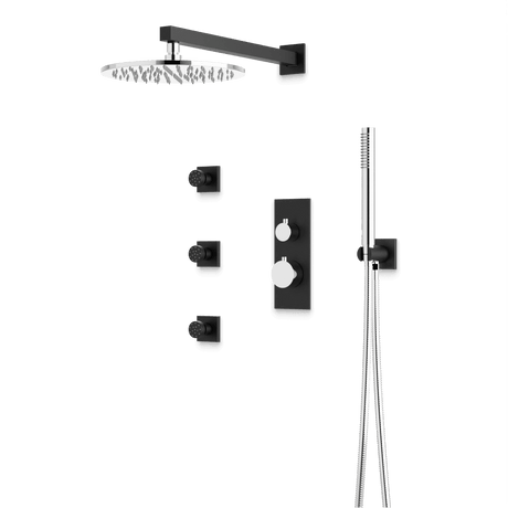 Artos Otella Thermostatic Shower Trim Kit with Hand Shower, Body Jets in Chrome/Matte Black – Wide Control Trim Style – PS129CHB