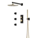 Artos Otella Thermostatic Shower Trim Kit with Hand Shower, Body Jets in Satin Brass/Matte Black – Wide Control Trim Style – PS129SBB