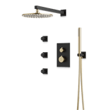 Artos Otella Thermostatic Shower Trim Kit with Hand Shower, Body Jets in Satin Brass/Matte Black – Wide Control Trim Style – PS129SBB