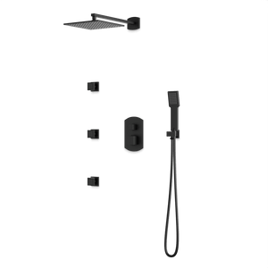 Artos Transitional Thermostatic Shower Trim Kit with Wall Mount Shower Head, Hand Shower, Body Jets in Matte Black – PS130BK
