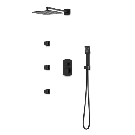 Artos Transitional Thermostatic Shower Trim Kit with Wall Mount Shower Head, Hand Shower, Body Jets in Matte Black – PS130BK