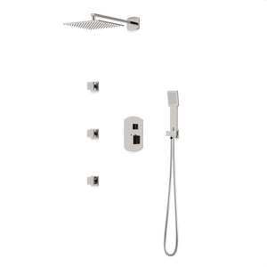 Artos Transitional Thermostatic Shower Trim Kit with Wall Mount Shower Head, Hand Shower, Body Jets in Brushed Nickel – PS130BN