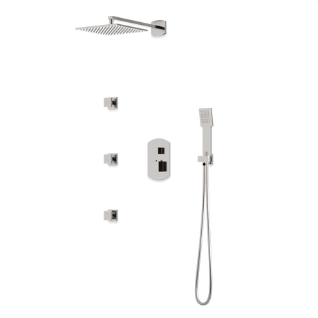Artos Transitional Thermostatic Shower Trim Kit with Wall Mount Shower Head, Hand Shower, Body Jets in Brushed Nickel – PS130BN