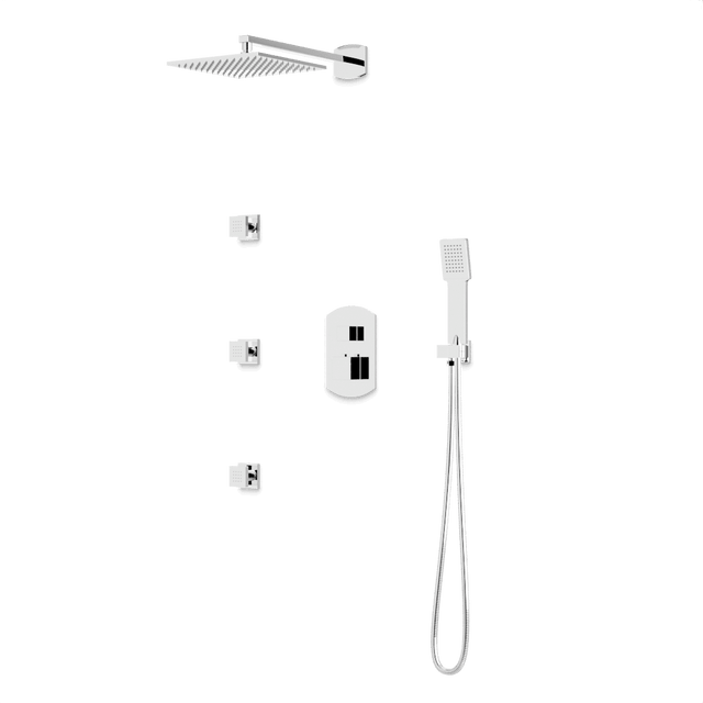 Artos Transitional Thermostatic Shower Trim Kit with Wall Mount Shower Head, Hand Shower, Body Jets in Chrome – PS130CH