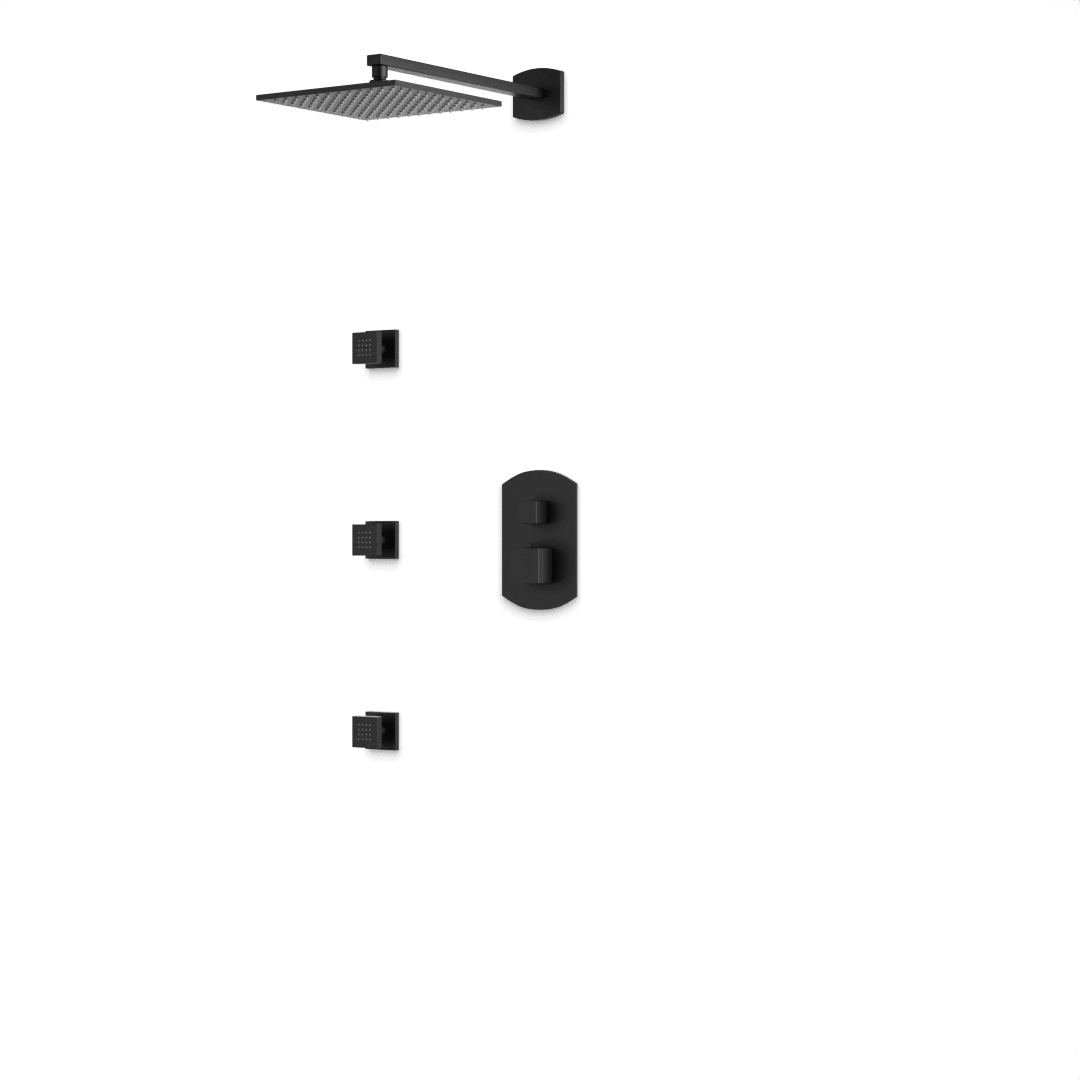 Artos Transitional Thermostatic Shower Trim Kit with Wall Mount Shower Head, Body Jets in Matte Black – PS134BK