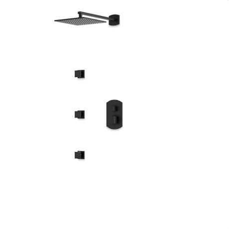 Artos Transitional Thermostatic Shower Trim Kit with Wall Mount Shower Head, Body Jets in Matte Black – PS134BK