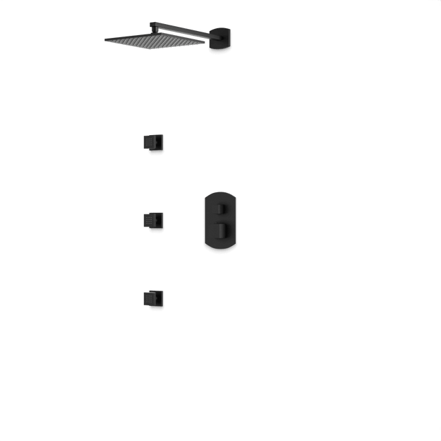 Artos Transitional Thermostatic Shower Trim Kit with Wall Mount Shower Head, Body Jets in Matte Black – PS134BK
