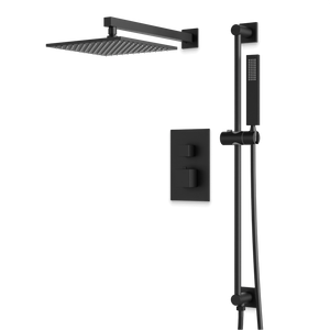 Artos Edge Thermostatic Shower Trim Kit with Wall Mount Shower Head, Hand Shower on Slide Bar in Matte Black – Wide Control Trim Style – PS135BK