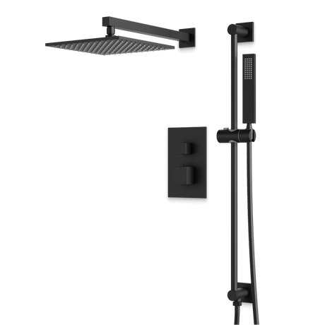 Artos Edge Thermostatic Shower Trim Kit with Wall Mount Shower Head, Hand Shower on Slide Bar in Matte Black – Wide Control Trim Style – PS135BK