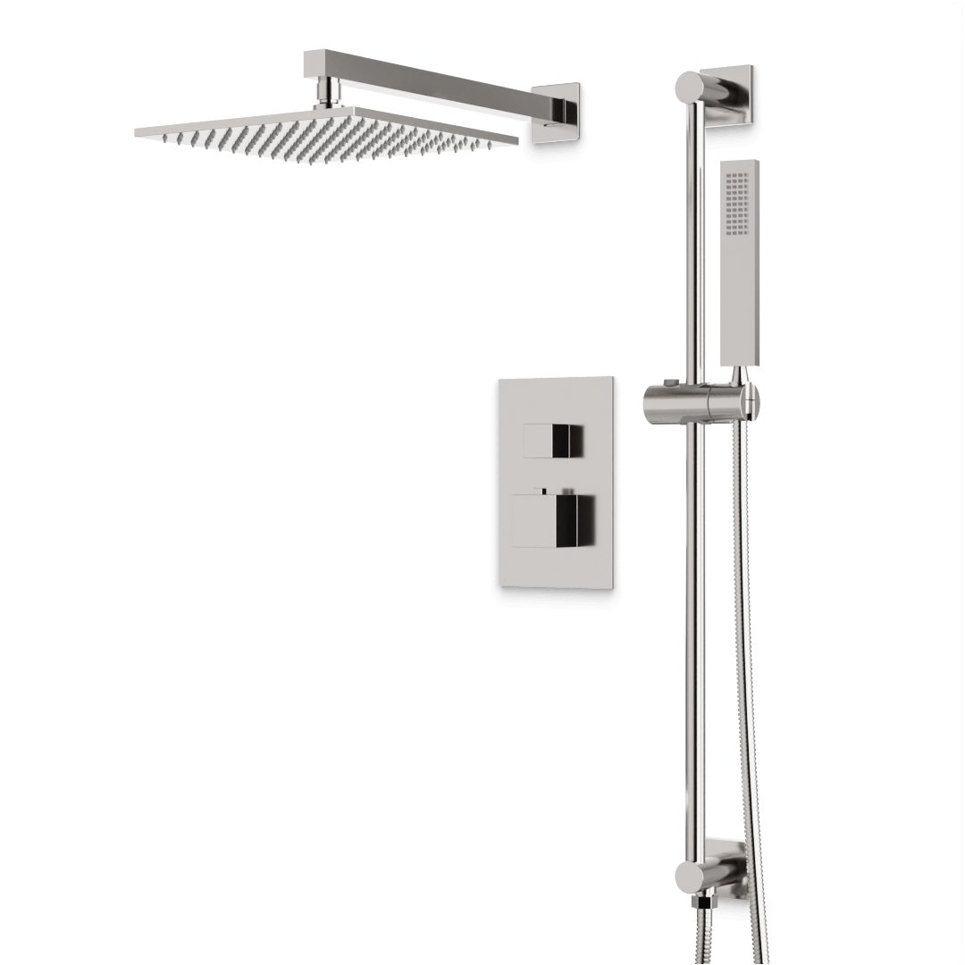 Artos Edge Thermostatic Shower Trim Kit with Wall Mount Shower Head, Hand Shower on Slide Bar in Brushed Nickel – Wide Control Trim Style – PS135BN