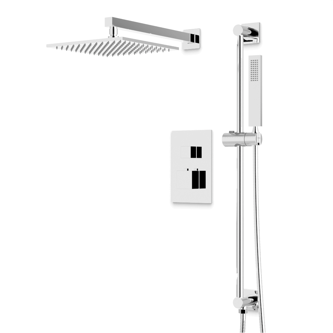 Artos Edge Thermostatic Shower Trim Kit with Wall Mount Shower Head, Hand Shower on Slide Bar in Chrome – Wide Control Trim Style – PS135CH