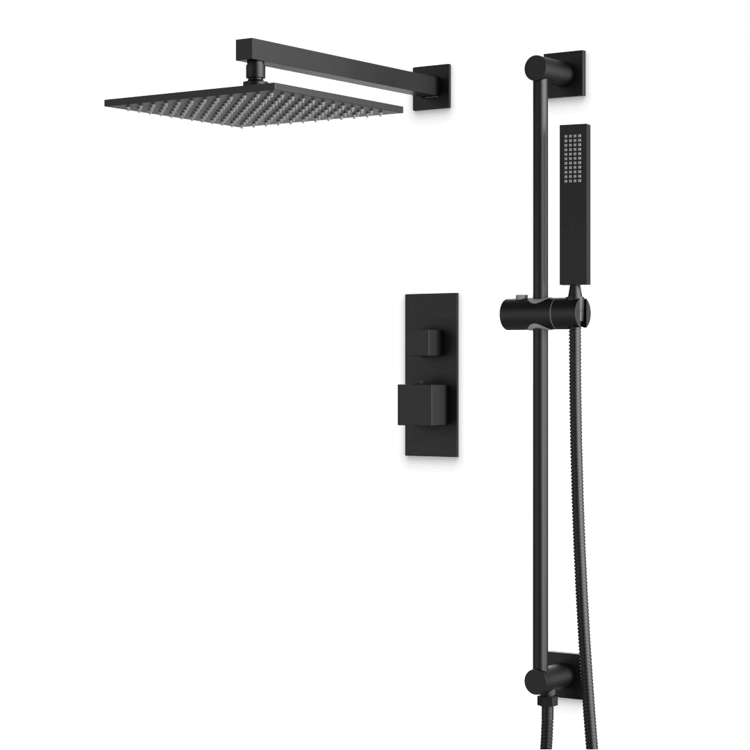 Artos Edge Thermostatic Shower Trim Kit with Wall Mount Shower Head, Hand Shower on Slide Bar in Matte Black – Wide Control Trim Style – PS135BK