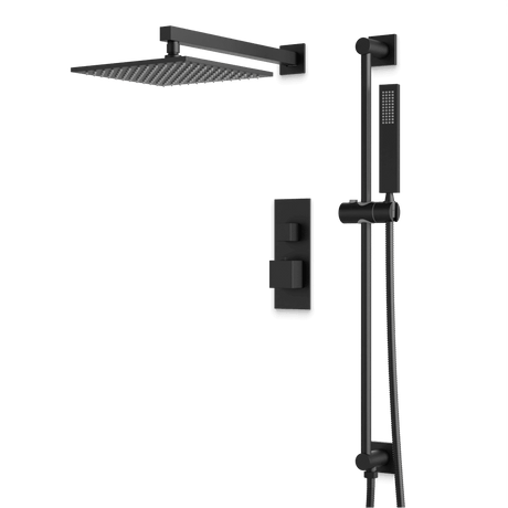 Artos Edge Thermostatic Shower Trim Kit with Wall Mount Shower Head, Hand Shower on Slide Bar in Matte Black – Wide Control Trim Style – PS135BK
