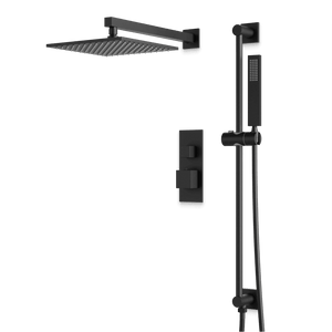 Artos Edge Thermostatic Shower Trim Kit with Wall Mount Shower Head, Hand Shower on Slide Bar in Matte Black – Wide Control Trim Style