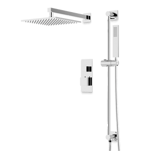 Artos Edge Thermostatic Shower Trim Kit with Wall Mount Shower Head, Hand Shower on Slide Bar in Chrome – Wide Control Trim Style – PS135CH