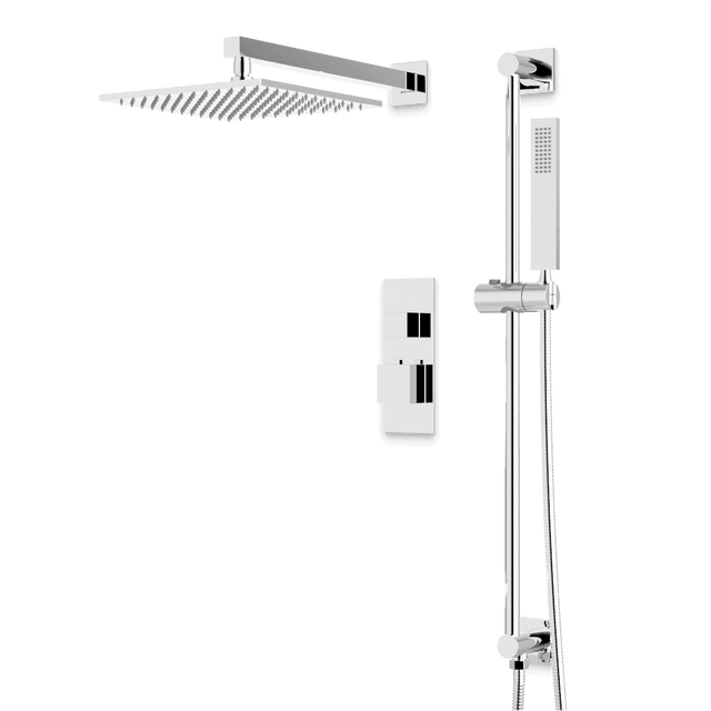 Artos Edge Thermostatic Shower Trim Kit with Wall Mount Shower Head, Hand Shower on Slide Bar in Chrome – Wide Control Trim Style – PS135CH