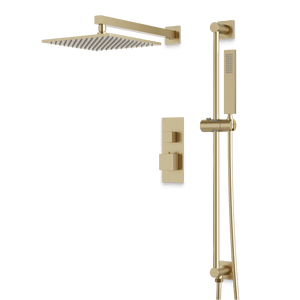 Artos Edge Thermostatic Shower Trim Kit with Wall Mount Shower Head, Hand Shower on Slide Bar in Satin Brass – Wide Control Trim Style – PS135SB