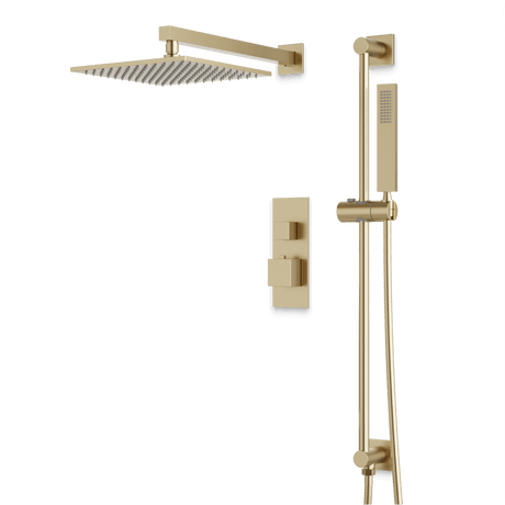 Artos Edge Thermostatic Shower Trim Kit with Wall Mount Shower Head, Hand Shower on Slide Bar in Satin Brass – Wide Control Trim Style – PS135SB