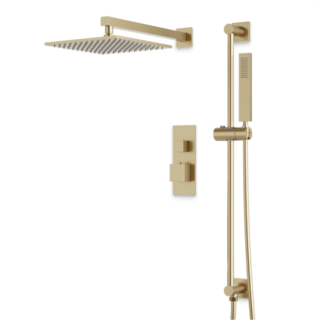 Artos Edge Thermostatic Shower Trim Kit with Wall Mount Shower Head, Hand Shower on Slide Bar in Satin Brass – Wide Control Trim Style – PS135SB