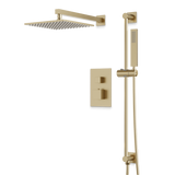 Artos Edge Thermostatic Shower Trim Kit with Wall Mount Shower Head, Hand Shower on Slide Bar in Satin Brass – Wide Control Trim Style – PS135SB